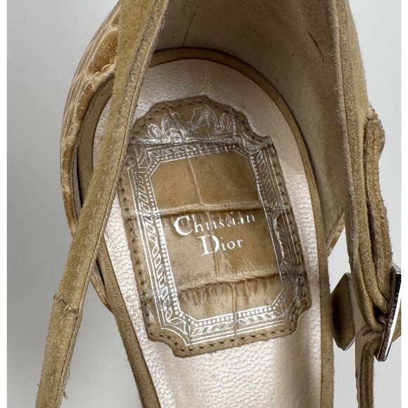 Vintage Dior Raf Simons 38.5 Beige Leather Suede Platform Heels - Picture 13 of 16